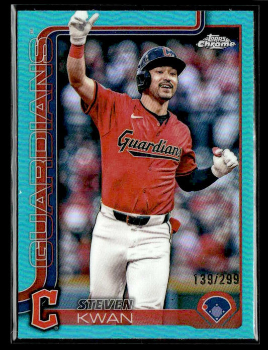 2025 Topps Chrome #202 Steven Kwan Teal Refractors #/299