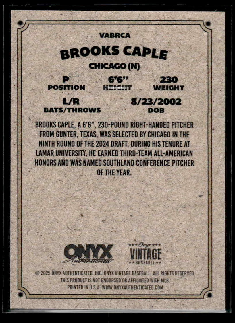 2025 Onyx Vintage #VABRCA Brooks Caple Autographs
