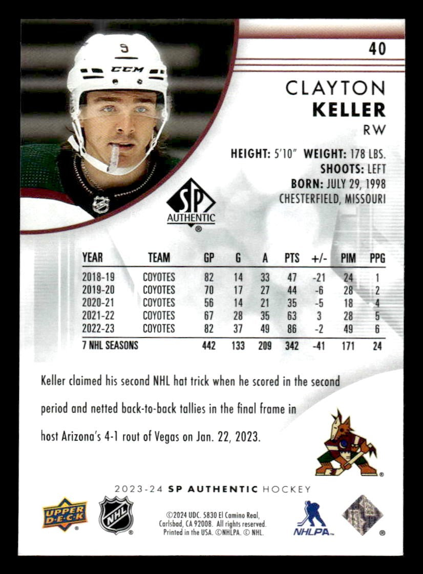 2023-24 SP Authentic #40 Clayton Keller
