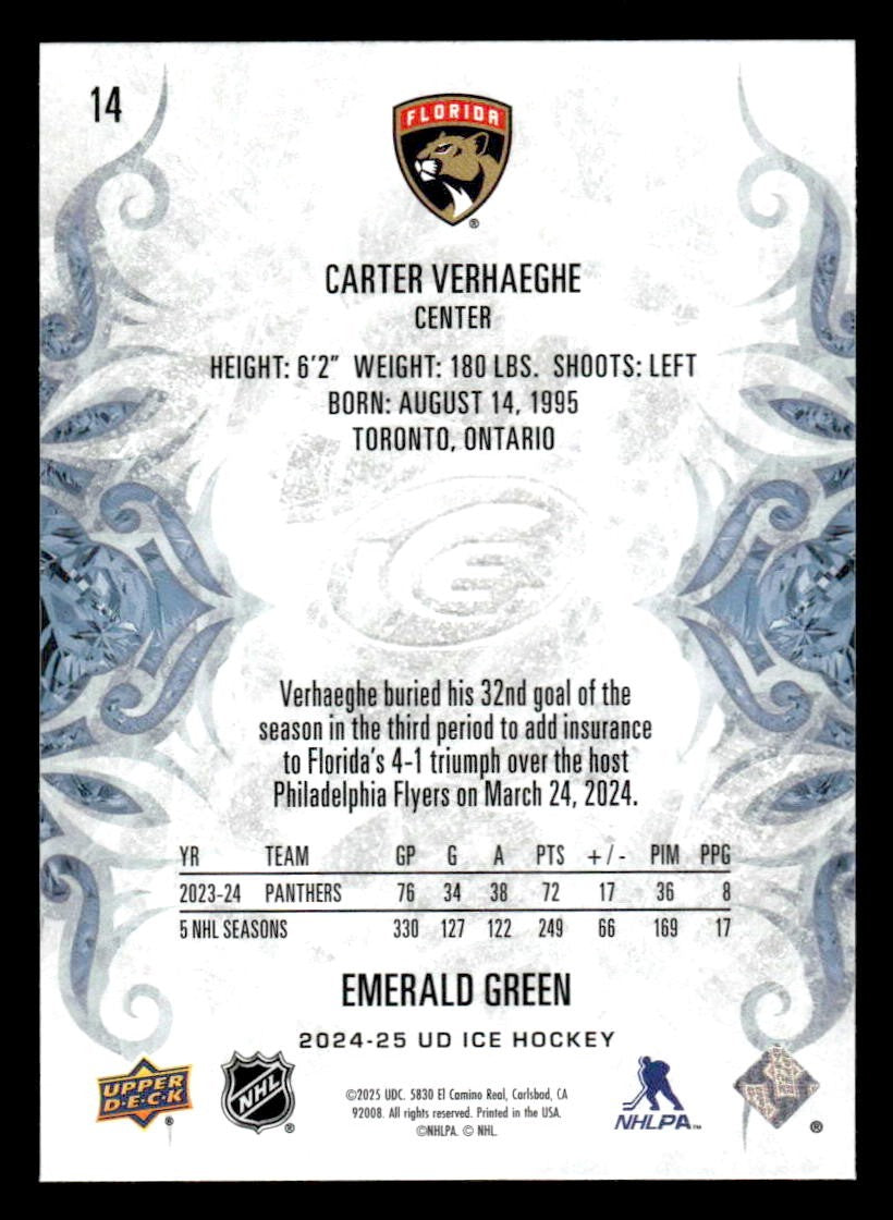 2024-25 Upper Deck Ice #14 Carter Verhaeghe Emerald Green