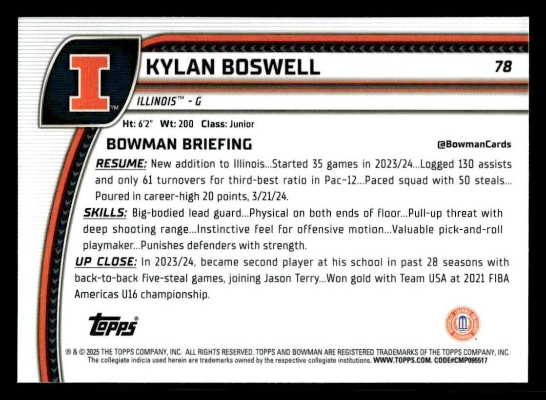 2024-25 Bowman University Chrome #78 Kylan Boswell