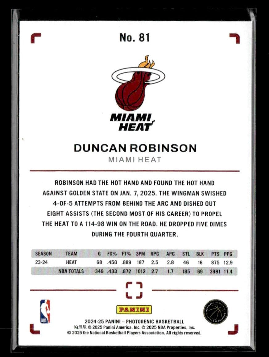 2024-25 Panini PhotoGenic #81 Duncan Robinson