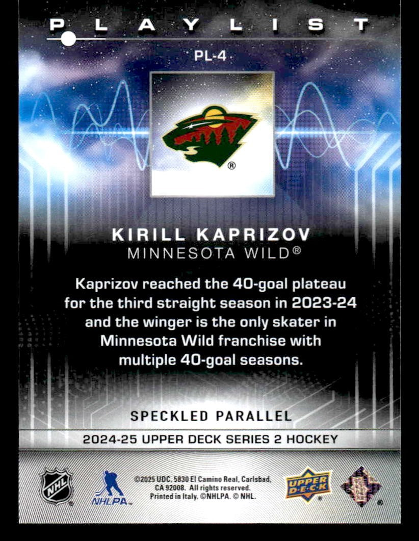 2024-25 Upper Deck #PL-4 Kirill Kaprizov Playlist Speckled
