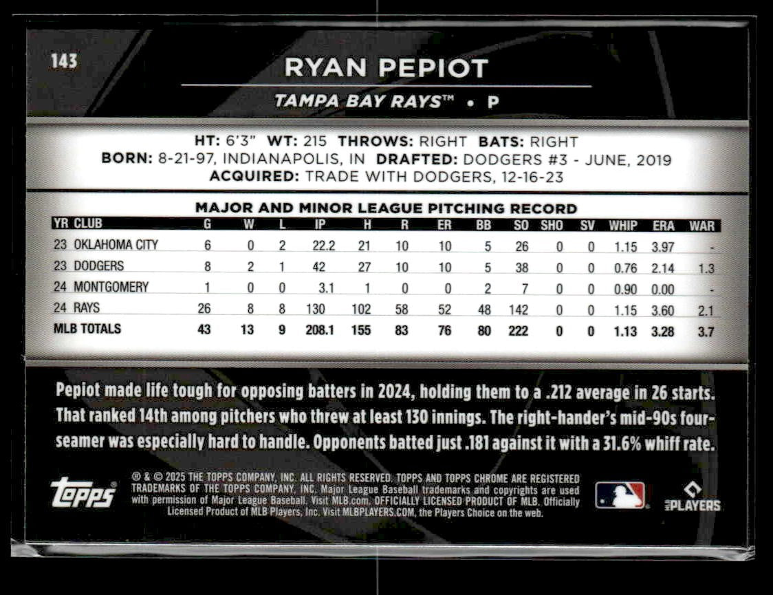 2025 Topps Chrome Black #143 Ryan Pepiot