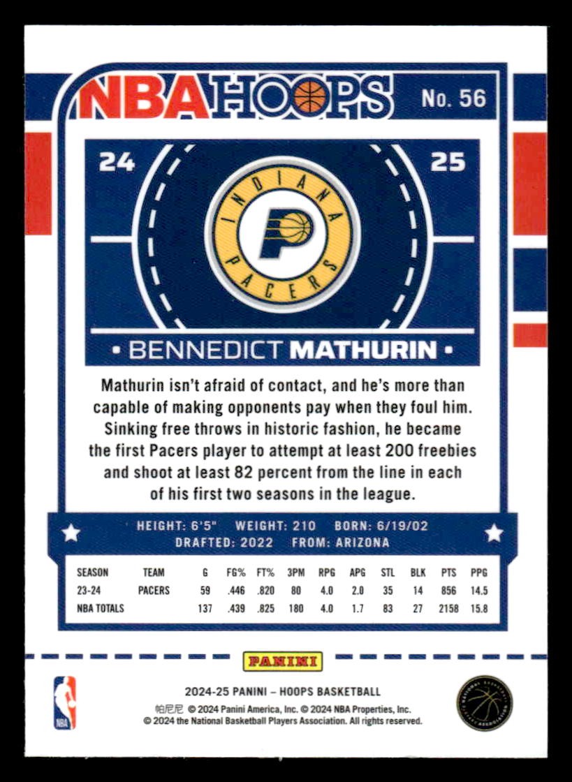 2024-25 Hoops #56 Bennedict Mathurin Premium