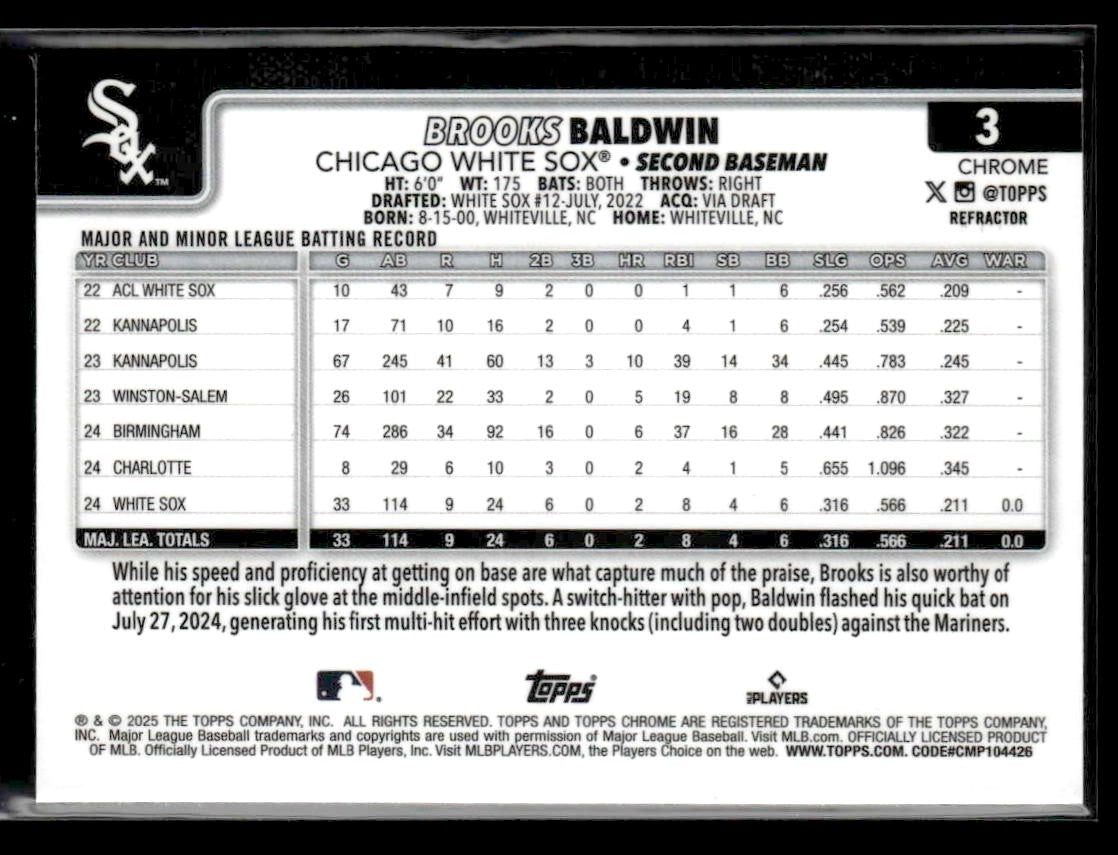 2025 Topps Chrome #3 Brooks Baldwin Refractors