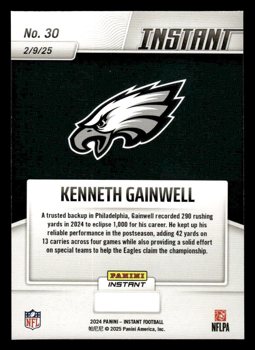 2024 Panini Instant Eagles Super Bowl LIX Champions #30 Kenneth Gainwell
