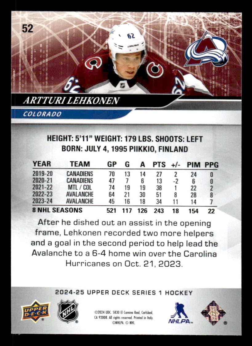 2024-25 Upper Deck #52 Artturi Lehkonen