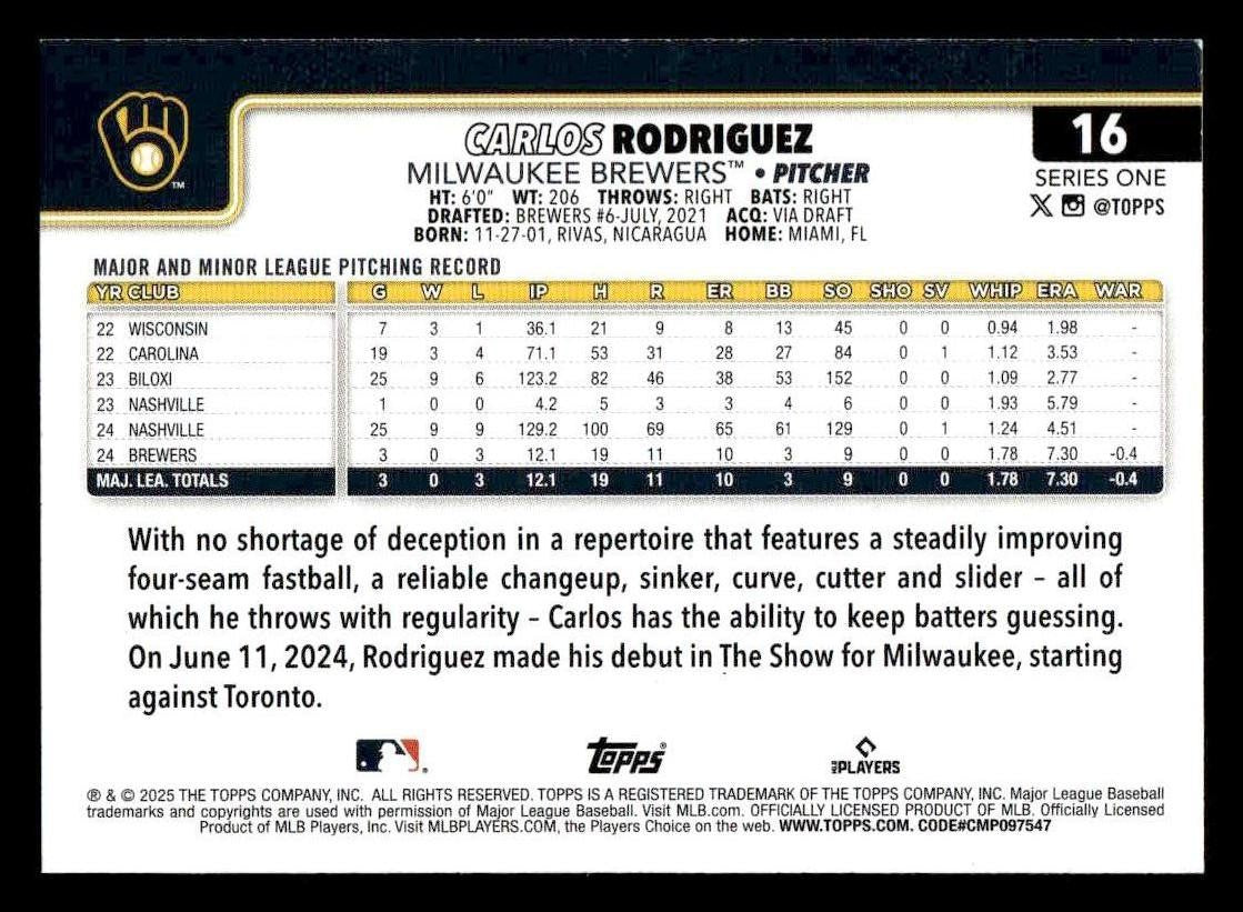 2025 Topps #16 Carlos Rodriguez