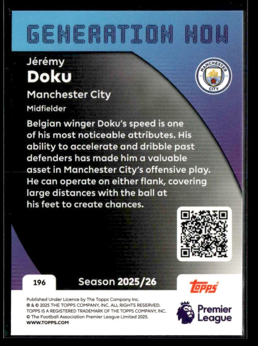 2025-26 Topps Premier League #196 Jérémy Doku Rainbow Foil