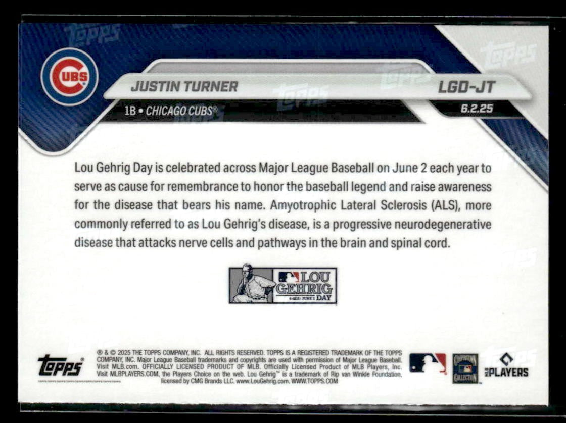 2025 Topps Now Lou Gehrig Day: Presented by Sarah Langs #LGD-JT Justin Turner
