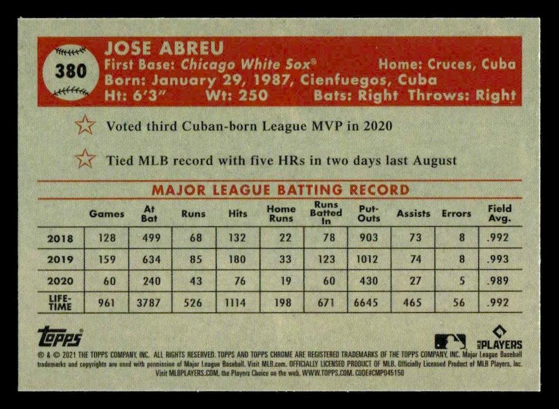 2021 Topps Chrome Platinum Anniversary #380 Jose Abreu
