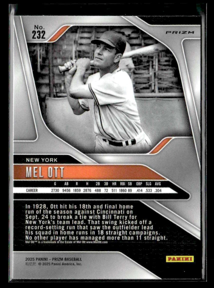 2025 Panini Prizm #232 Mel Ott Silver Prizm
