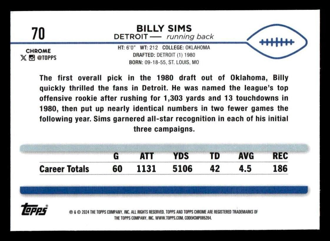 2024 Topps Chrome Sapphire Edition #70 Billy Sims