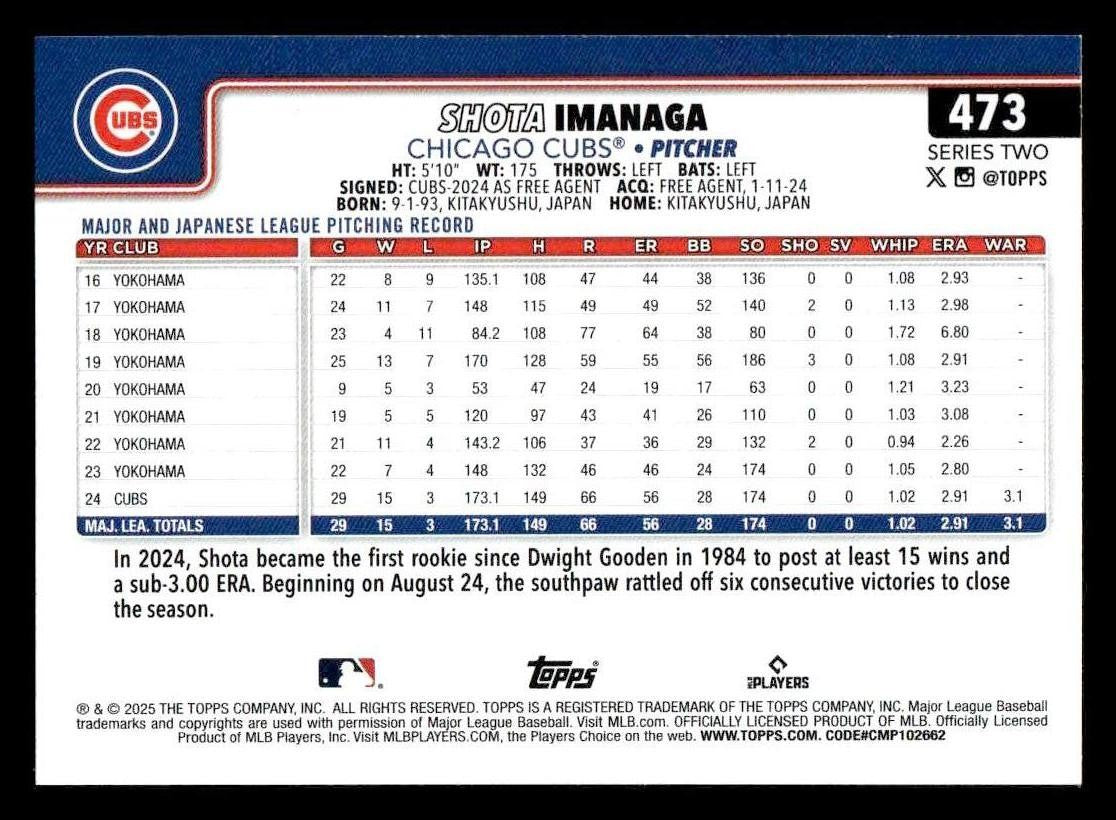 2025 Topps #473 Shota Imanaga