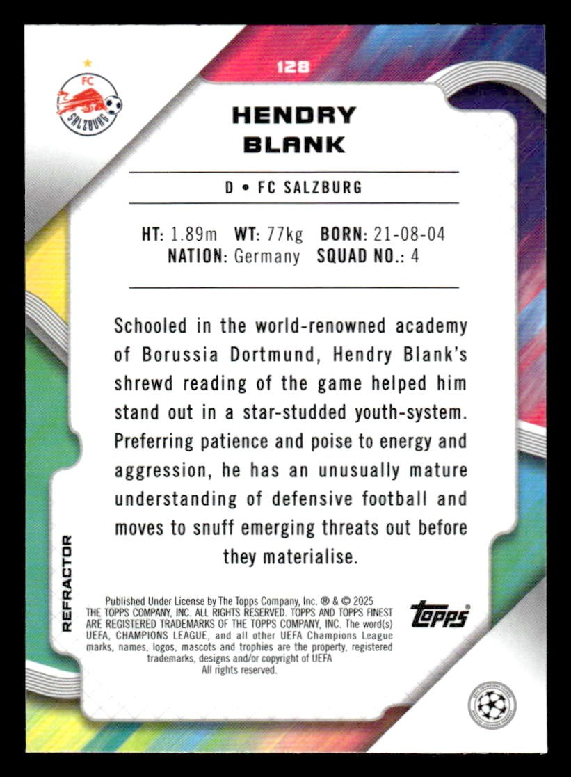 2024-25 Topps Finest UEFA Club Comp #128 Hendry Blank Refractor