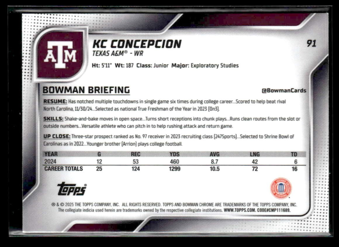 2025 Bowman University Chrome #91 KC Concepcion