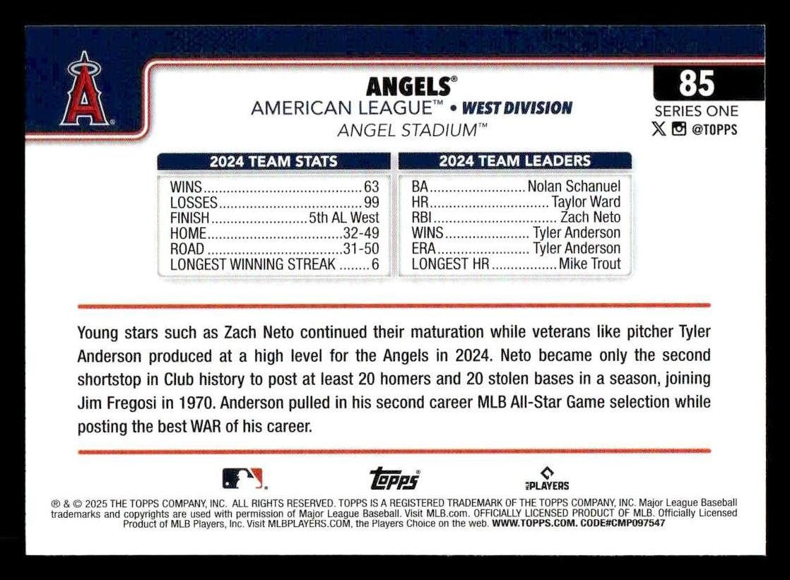 2025 Topps #85 Los Angeles Angels