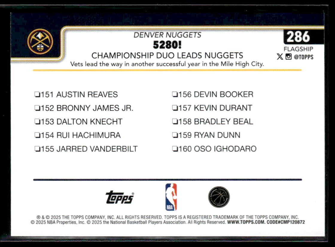 2025-26 Topps #286 5280!: Championship Duo Leads Nuggets