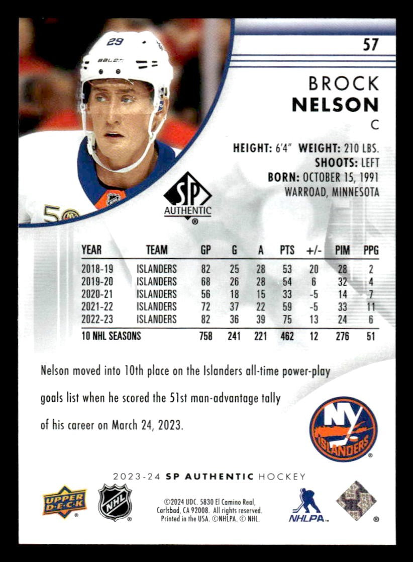 2023-24 SP Authentic #57 Brock Nelson