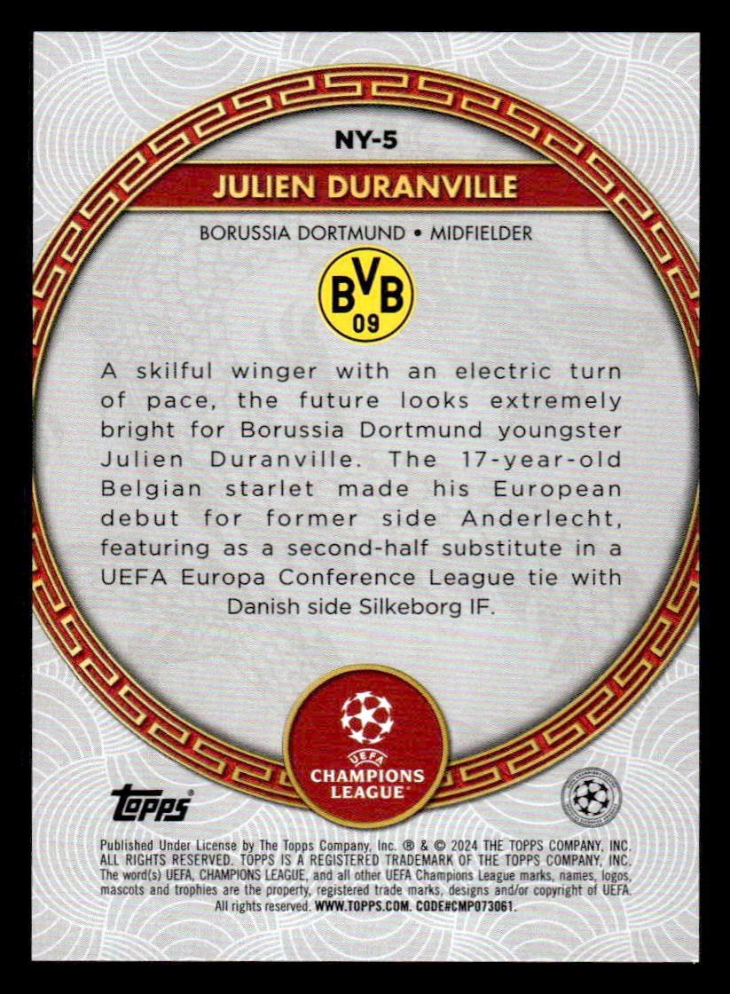 2023-24 Topps Jade UEFA Club Comps #NY-5 Julien Duranville Chinese New Year