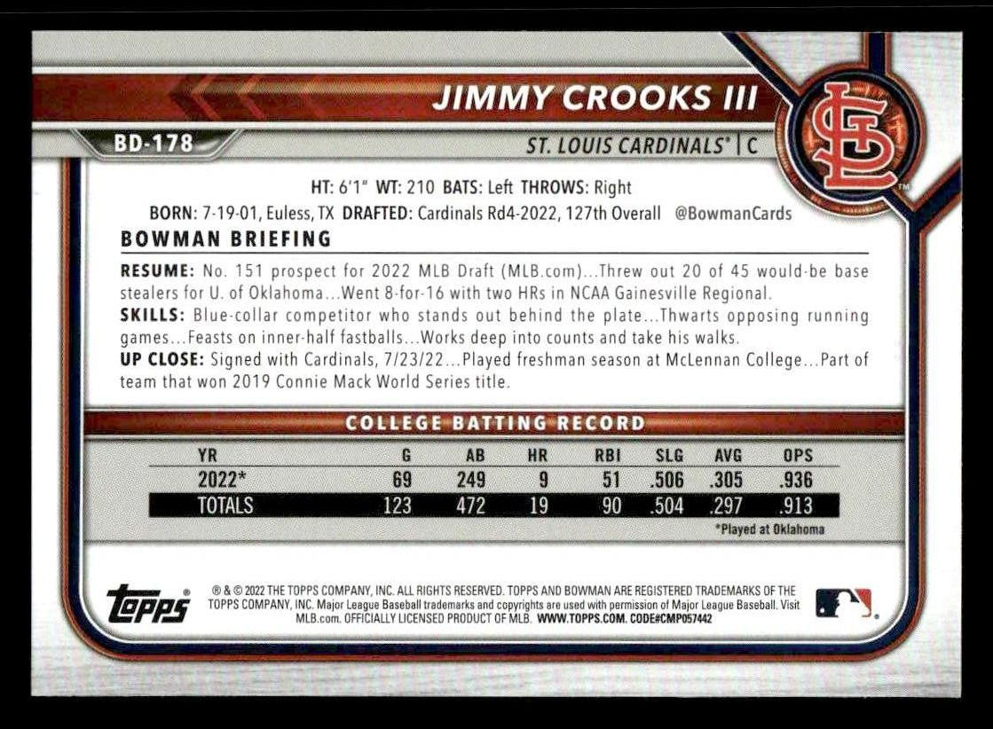 2022 Bowman Draft 1st Edition #BD-178 Jimmy Crooks III