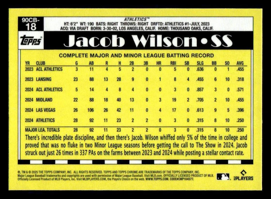 2025 Topps Chrome #90CB-18 Jacob Wilson 1990 Topps Baseball 35th Anniversary