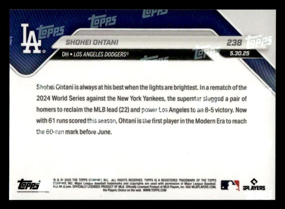 2025 Topps Now #238 Shohei Ohtani 2 HRs in World Series Rematch