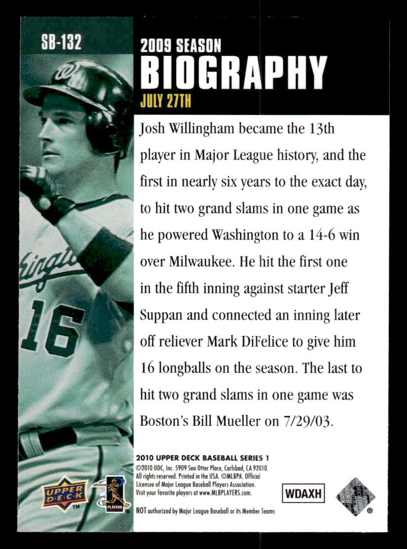 2010 Upper Deck #SB-132 Josh Willingham Season Biography