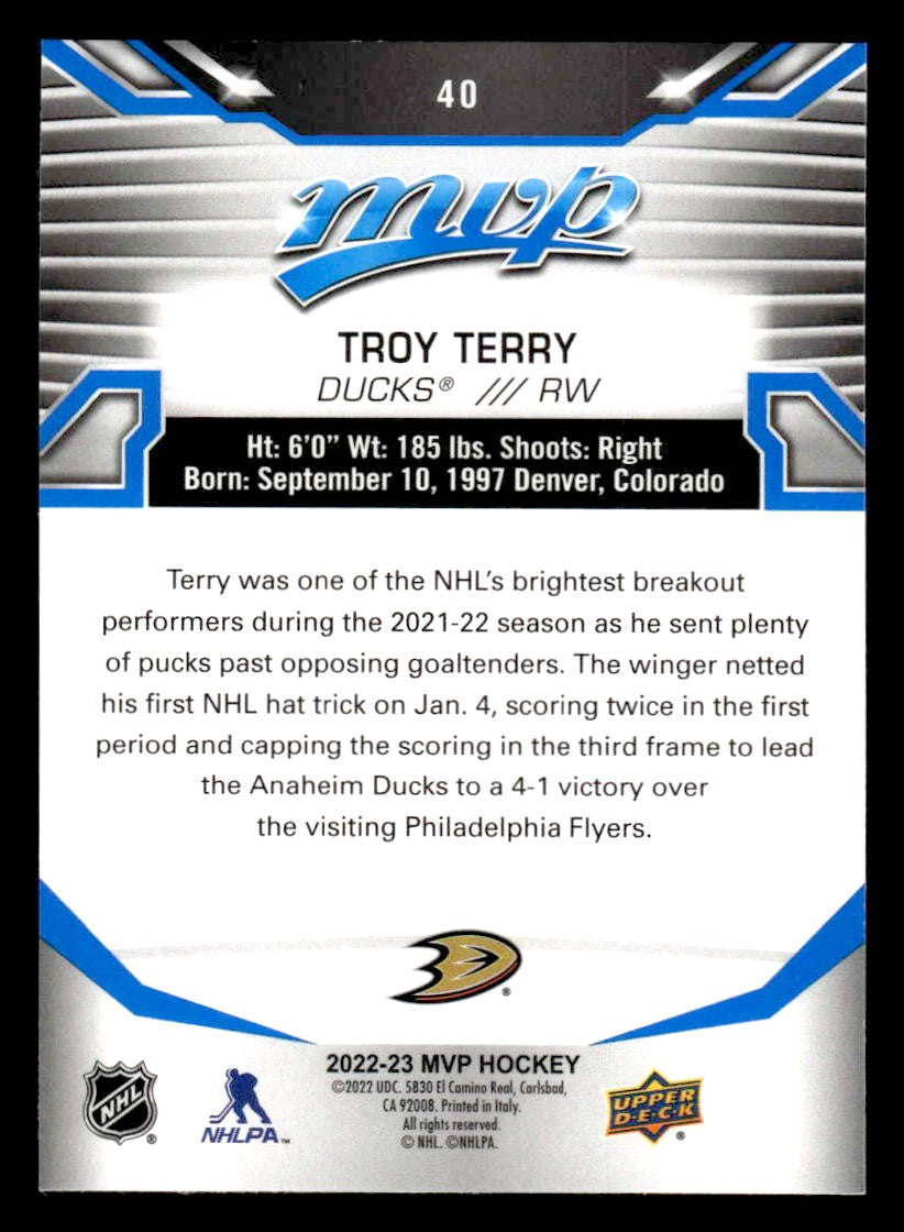 2022-23 Upper Deck MVP #40 Troy Terry Blue Script
