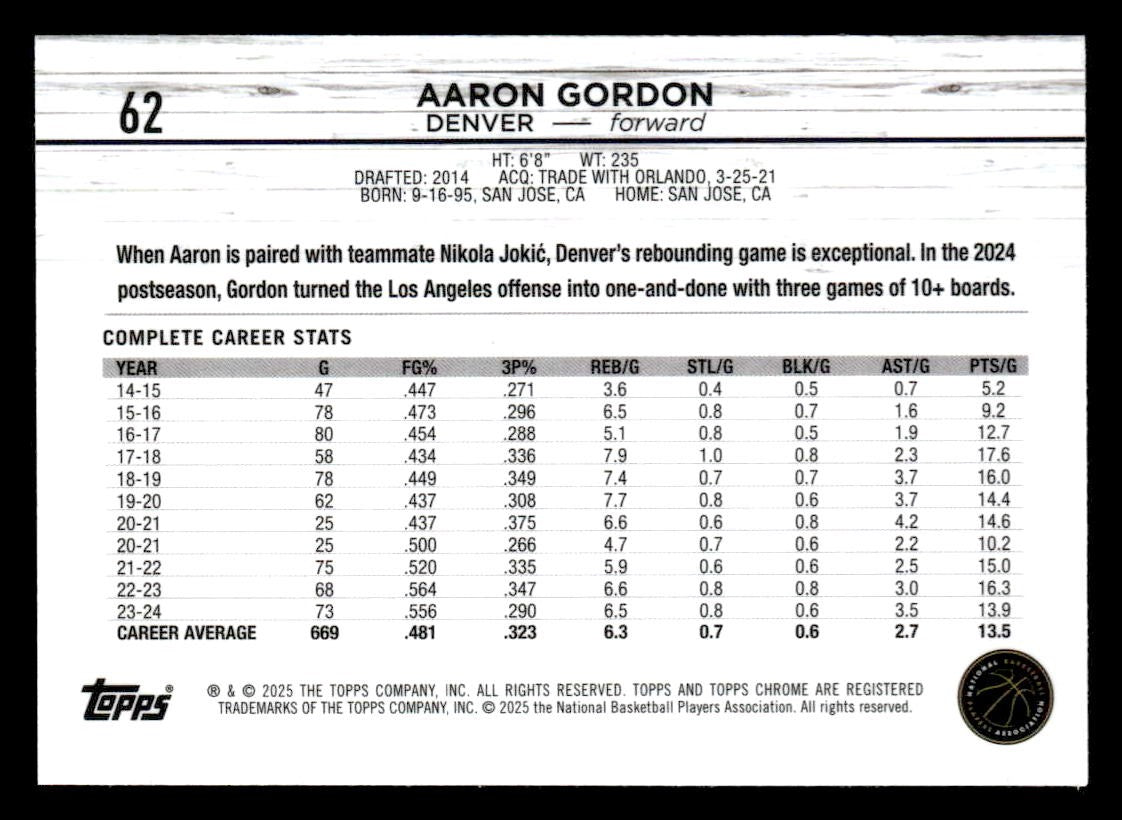 2024-25 Topps Chrome #62 Aaron Gordon