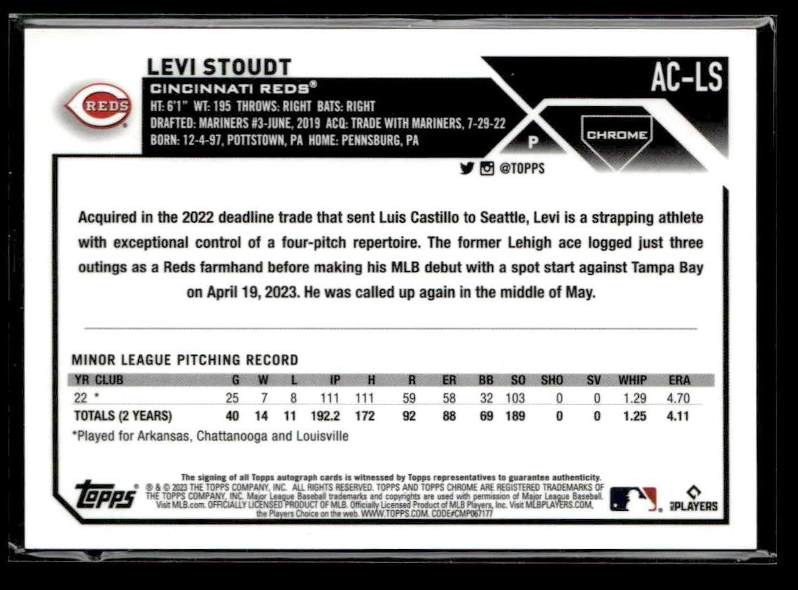 2023 Topps Chrome Update #AC-LS Levi Stoudt Autographs