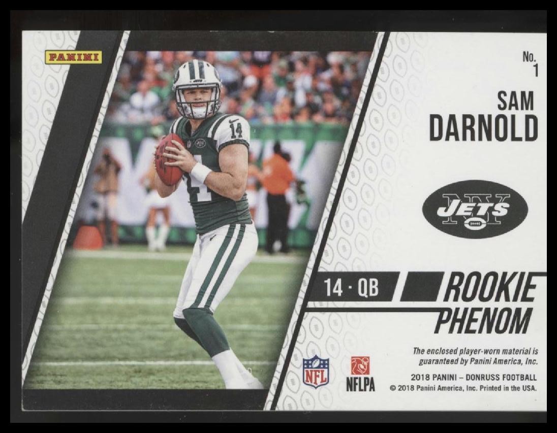 2018 Donruss #1 Sam Darnold Rookie Phenom Jerseys Blue