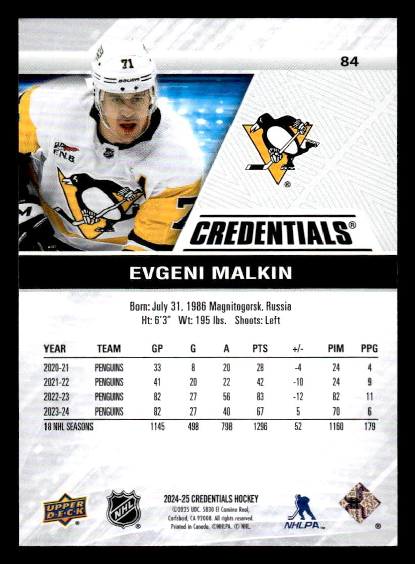 2024-25 Upper Deck Credentials #84 Evgeni Malkin
