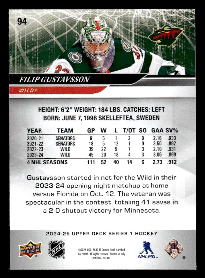 2024-25 Upper Deck #94 Filip Gustavsson