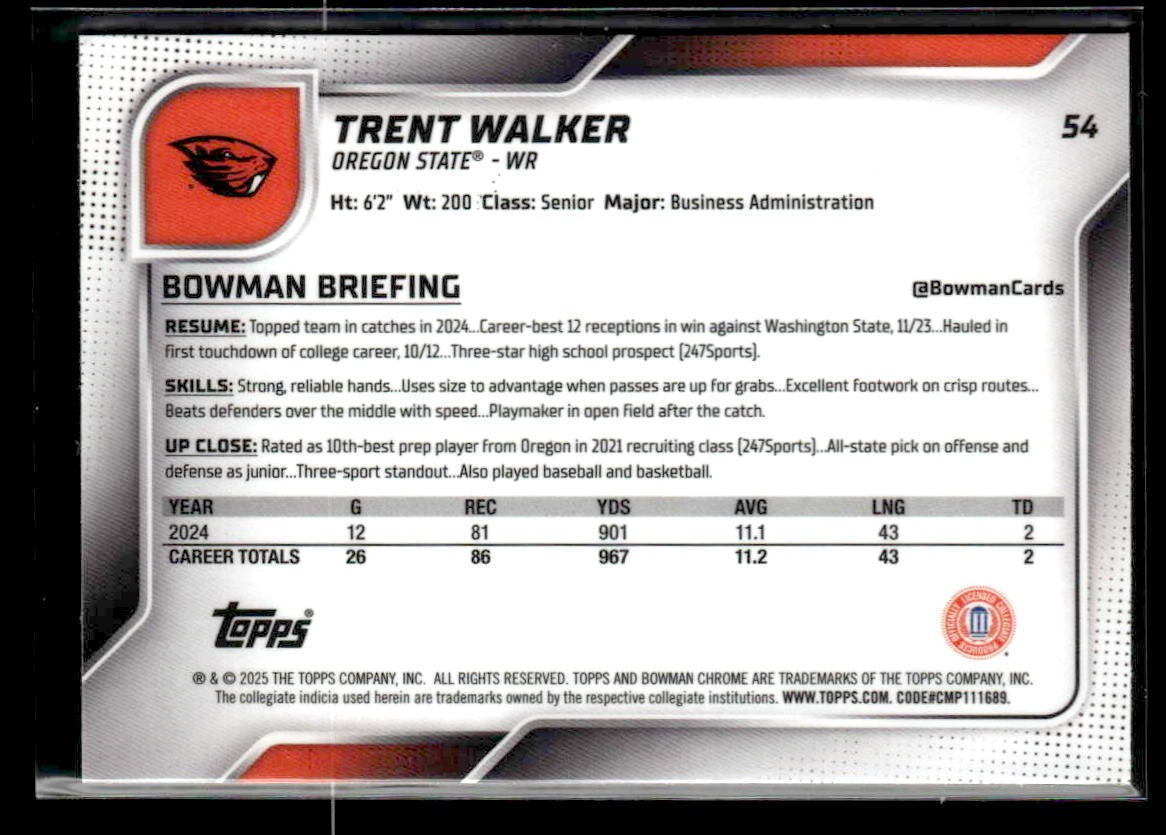 2025 Bowman University Chrome #54 Trent Walker