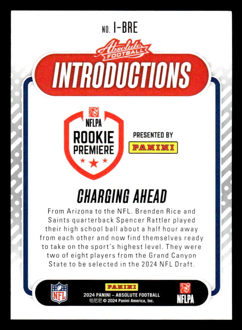 2024 Panini Absolute #I-BRE Brenden Rice Introductions