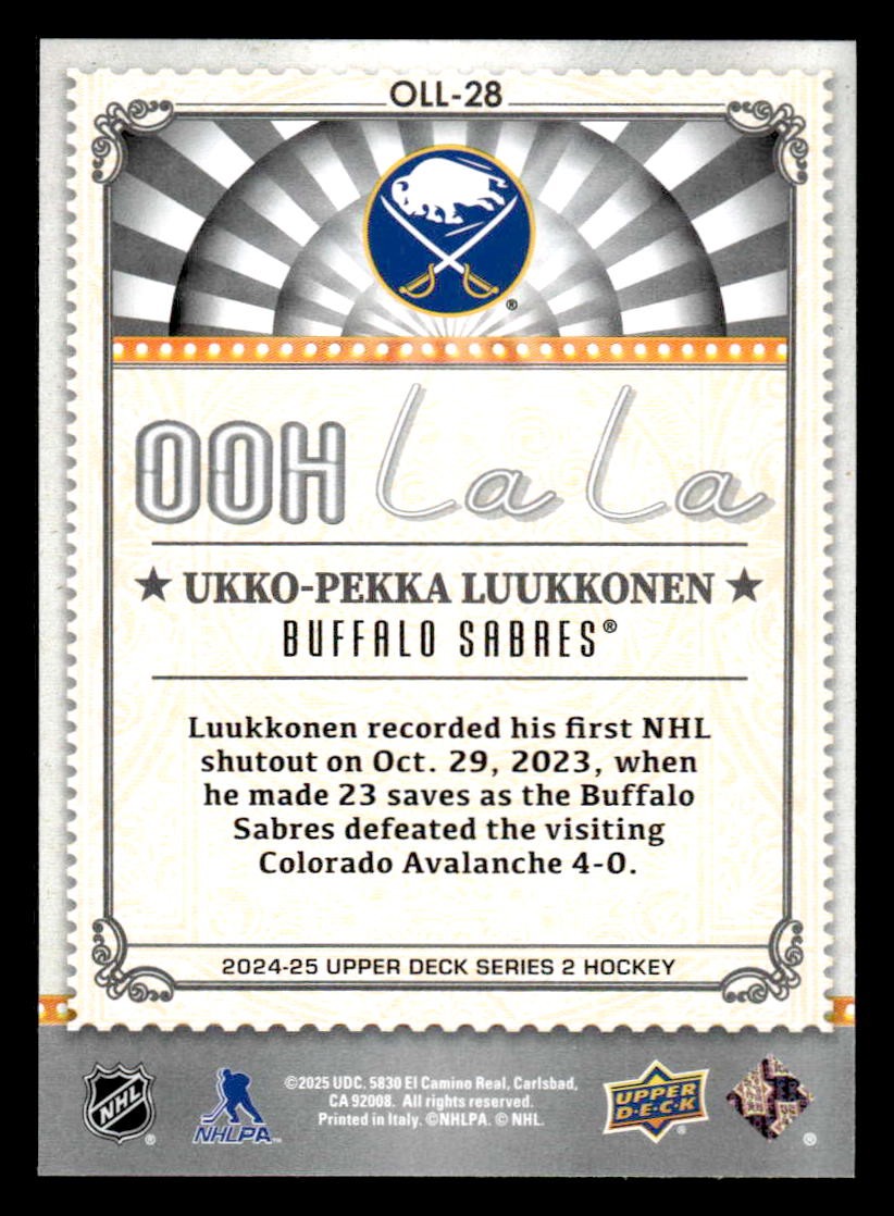 2024-25 Upper Deck #OLL-28 Ukko-Pekka Luukkonen Ooh La La