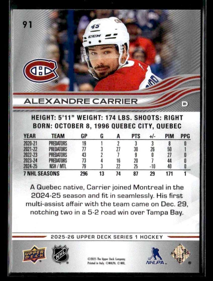 2025-26 Upper Deck #91 Alexandre Carrier