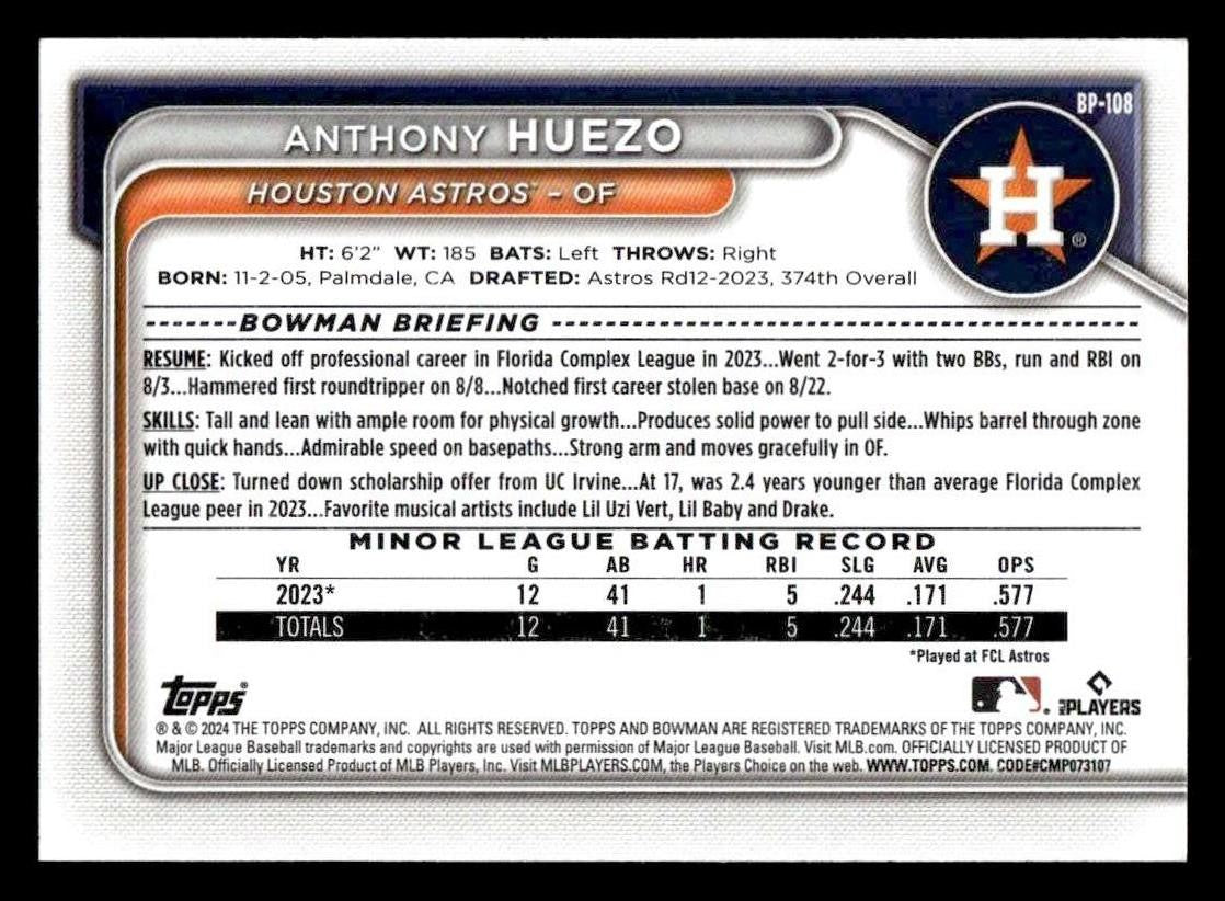 2024 Bowman #BP-108 Anthony Huezo Prospects