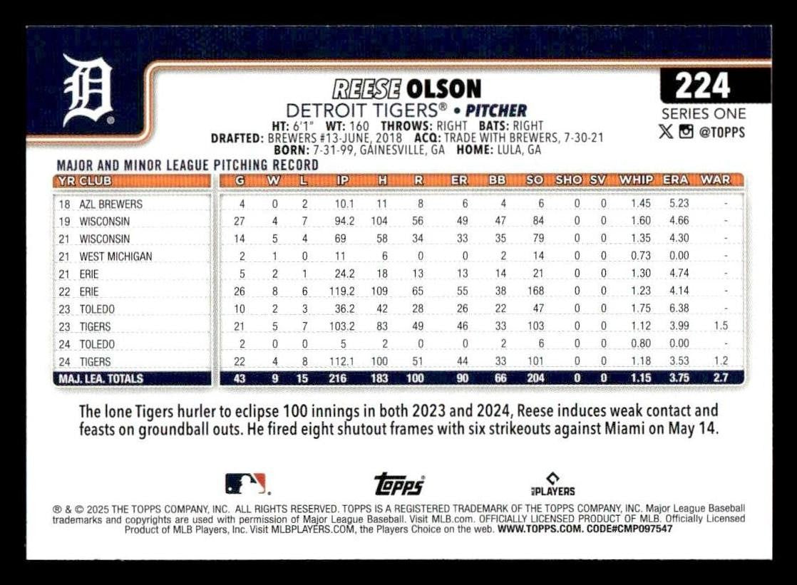 2025 Topps #224 Reese Olson