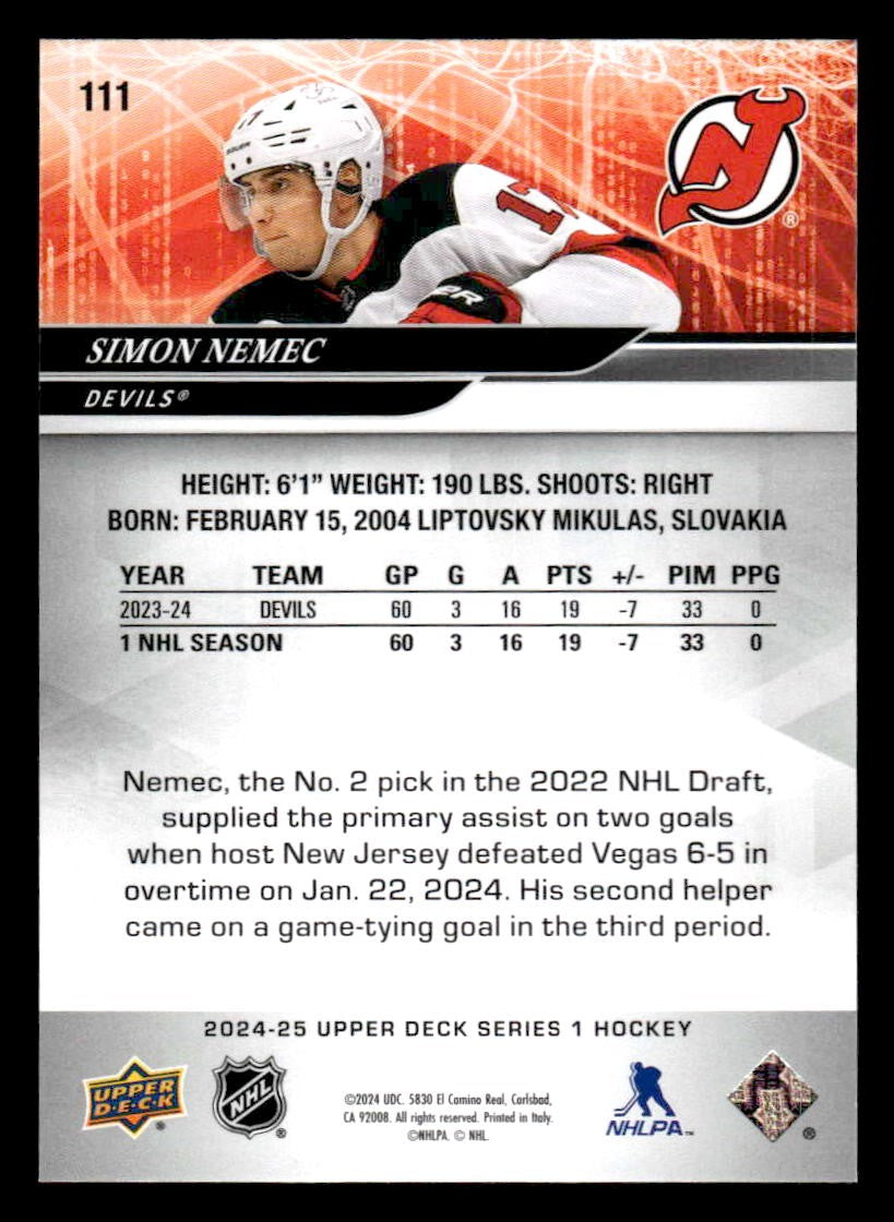 2024-25 Upper Deck #111 Simon Nemec