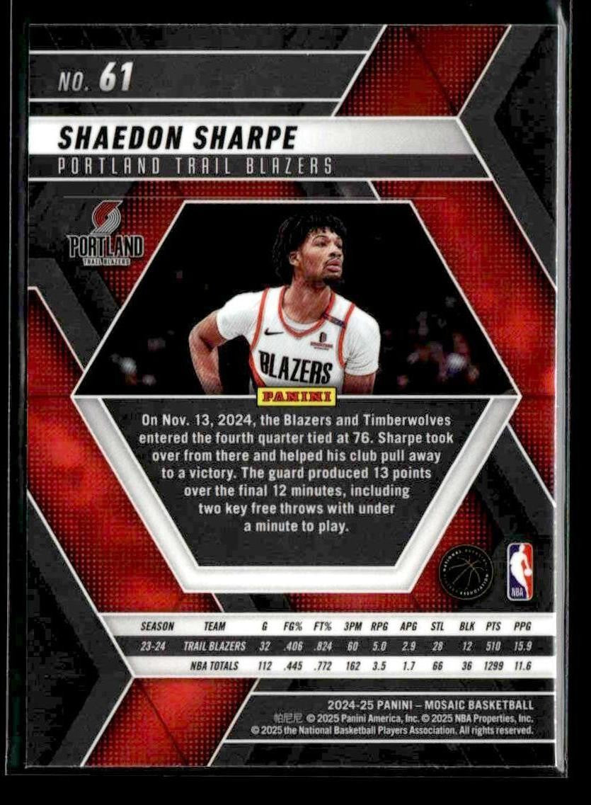 2024-25 Panini Mosaic #61 Shaedon Sharpe