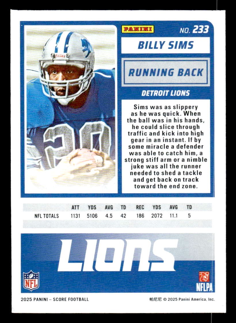 2025 Score #233 Billy Sims
