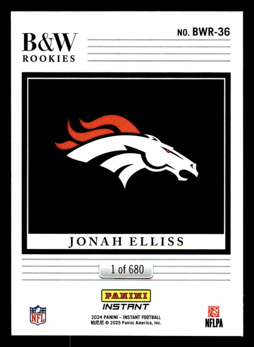 2024 Panini Instant NFL Black & White Rookies #BWR-36 Jonah Elliss