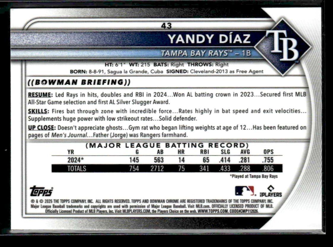 2025 Bowman Chrome #43 Yandy Diaz