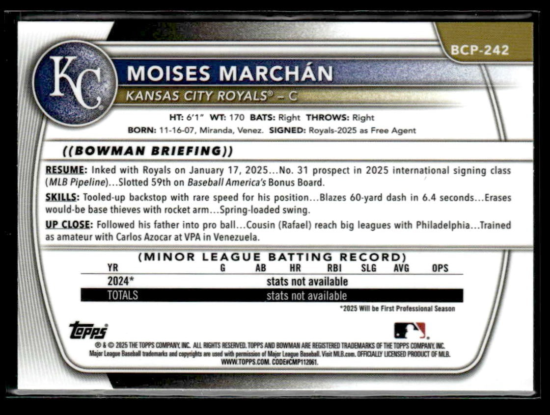 2025 Bowman Chrome #BCP-242 Moises Marchan