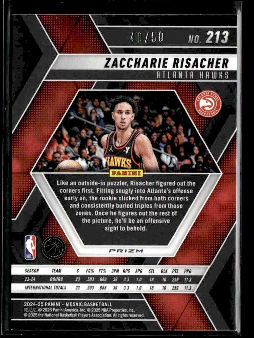 2024-25 Panini Mosaic #213 Zaccharie Risacher Fast Break Purple Mosaic #/50