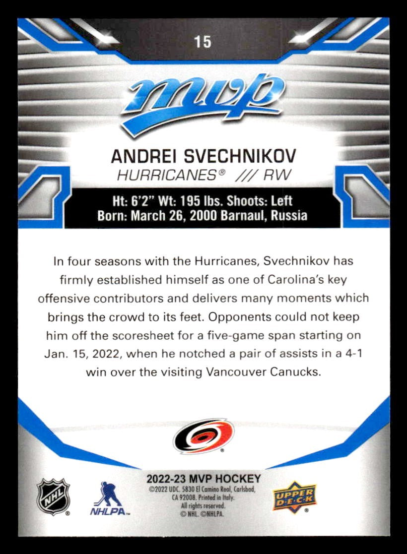 2022-23 Upper Deck MVP #15 Andrei Svechnikov Blue Script