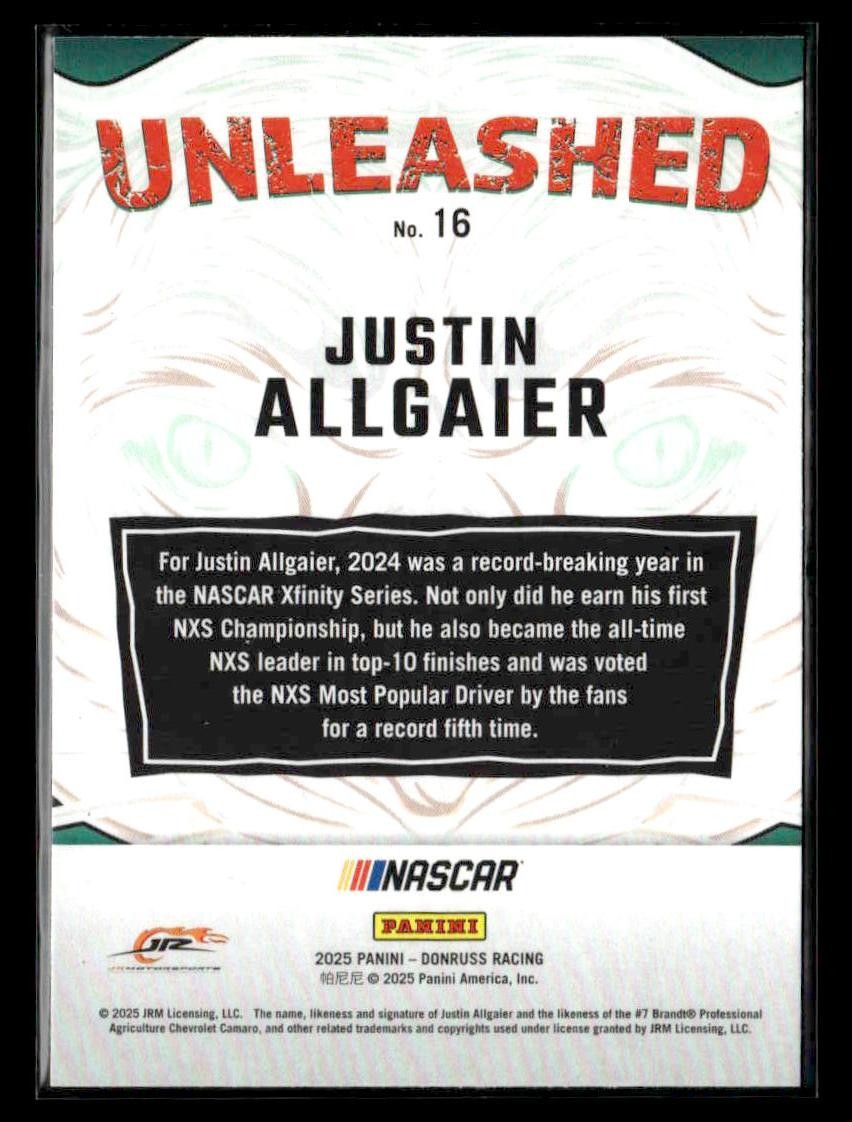 2025 Donruss #16 Justin Allgaier Unleashed